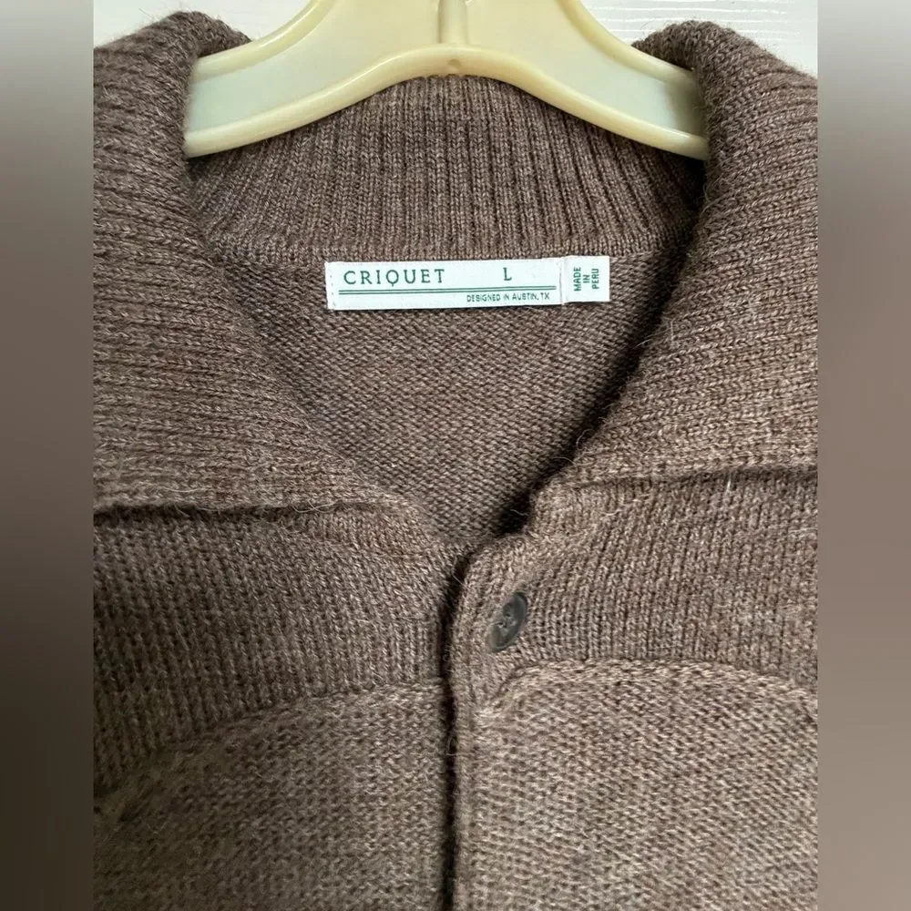 Alpaca Western Sweater Jacket Men’s Button Front Cardigan Patch Pocket Large